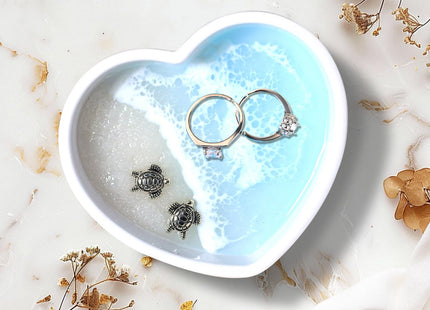 Handmade Resin Ring Dish, Beach Themed Trinket Dish with Couple Sea Turtles
