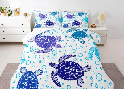Erosebridal Sea Turtle Down Comforter Twin Size, Kids Bohemian Tortoise Comforter Set, Ocean Life Blue Sea Duvet Insert Underwater Word Bedding for Children Boys Girls Teens Bedroom