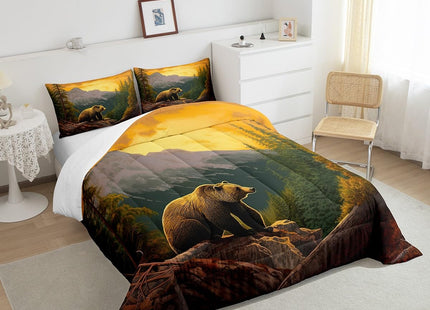 Rustic Lodge Bear Bedding Set Queen Size,Westurn Country Hunting Wild Animal Comforter Set for Adults Men Boys,Nature Woodland Mountain Adventure Duvet Insert Retro Microfibre Soft Quilt,3 Piece