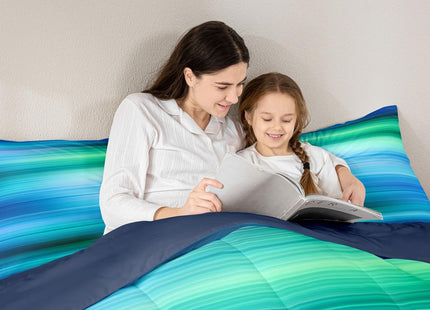 Erosebridal Abstract Art Bedding Set Full Green Blue Gradient Comforter Set for Girls Boys,Geometric Stripe Quilt Sets Surf Ocean Waves Duvet Set Dreaming Glowing Bed Set,Breathable Super Cozy 3-Piece