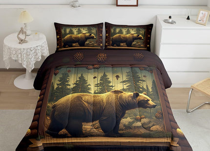 jejeloiu Kids Bear Comforter Twin Size Wild Animal Duvet Quilt for Boys Girls Teens Bedroom Decor Rustic Cabin Country Bedding Set Breathable Soft Lightweight Microfiber Women Men with 1 Pillow Case