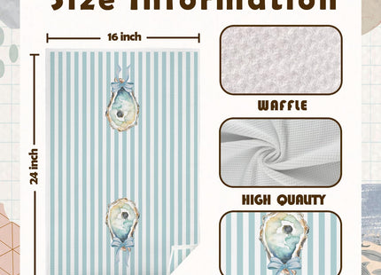 KAOWT Blue Coastal Striped Oyster Kitchen Towels Decor, Coquette Bow Beach Nautical Dish Tea Towels for Kitchen, Oyster Shell Decorative Hand Towel for Bathroom, 16x24 Inch