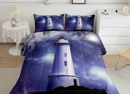 Erosebridal Lighthouse Bedding Set Twin, Nautical Comforter Set for Boys Girls Teens Adult, Purple Galaxy Stars Down Comforter Trippy Starry Sky Duvet Insert, Ocean Theme Quilted Comforter, 2Pcs