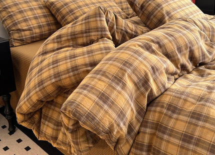 CCoutueChen Brown Gingham Comforter Set Full Size, Tan Plaid Checked Bedding Set, Cabin Lodge Ultra Soft Lightweight Comforter, 3 Pieces, 79 * 90