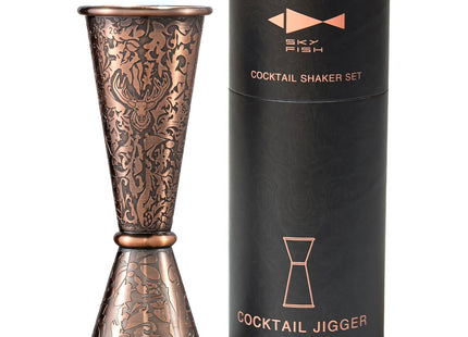 SKY FISH 3D Relief Cocktail Double Japanese Jigger 1/2oz, 3/4oz, 1oz, 1 1/2Oz, and 2oz,Reindeer Deer Head Pattern， Stainless Steel Measuring Jigger Copper Plated
