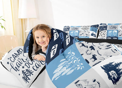 Bohemian Mandala Comforter Set, Rustic Lodge Camping Bedding Set Twin Size For Kids Boys Girls Teens, Farmhouse Christmas Deer Cabin Duvet Insert Woodland Bear Farm Amimal Adventure Quilt, Blue