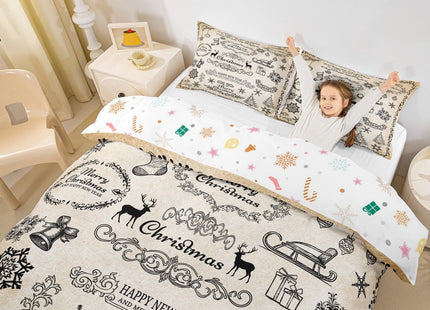 Merry Christmas Kids Duvet Cover Set King Size,Deer Snowflake Rustic Farmhouse Bedding Set,Girls Boys Adults Room Decor,Christmas Trees Flowers Comforter Cover,Brown Retro Quilt Cover,2 Pillowcases