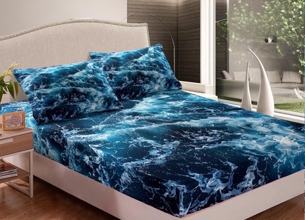 Erosebridal Blue Waves Sheet Set Ocean Sea Fitted Sheet Twin Size