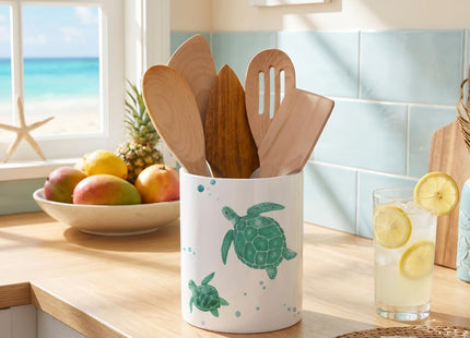 WILLBOND Sea Turtle Utensil Holder Coastal Kitchen Acrylic Crock Decor