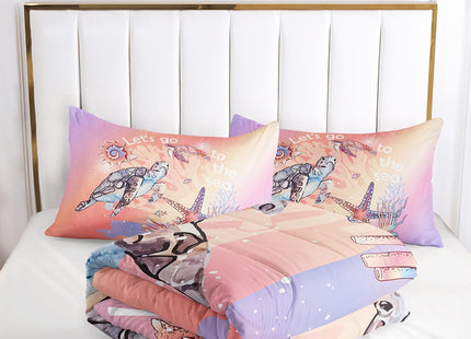 Nttopship Sea Turtles Comforter Set - Full Size Bedding for Kids, Starfish & Aquatic Plants Pattern, All Season Comforter & 2 Pillowcases