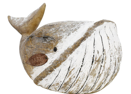 Wood Whale Statue Beach Table Decor for Home Hand Carved Wood Sculpture