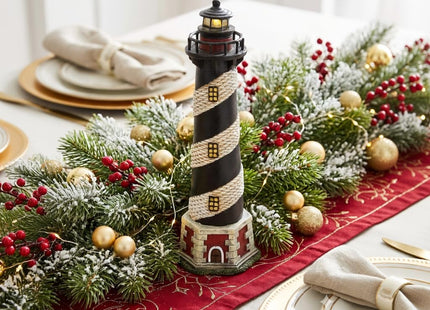 Hosley 8 Inch Resin Tabletop Lighthouse Blinking Light Decor - Ideal Coastal Beach Nautical Gift for Home, Farmhouse, Wedding, Teacher Appreciation
