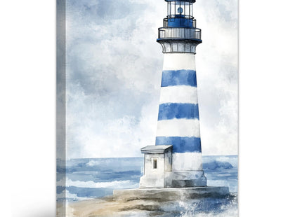 AWPANERAR Lighthouse Pictures Wall Art Nautical Bathroom Canvas Print Lighthouse and Cabin Painting Coastal Seascape Artwork Beach Poster Home Decor Framed (Blue, (18L x 12W))