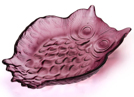 SHOWLOUE Glass Serving Platter, 8 x 6 Inch Owl Serving Trays for Serving Food, Serving Dish for Party, Dark Purple, Small