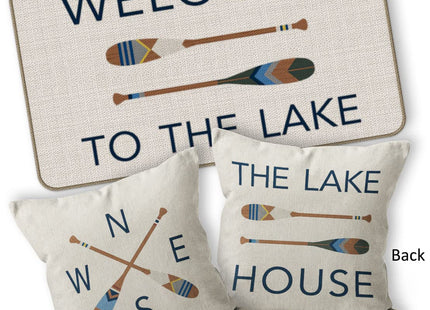 Welcome To The Lake Paddles Decorative Doormat 17"X30", House Paddle Reversible Throw Pillowcase 18"X18", Set Of 1 Pillow Cover 1 Doormat, Farmhouse Home Decor, Lake Lovers Gifts