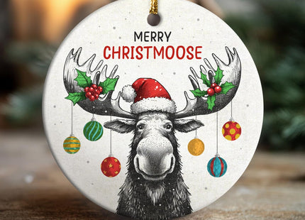 Gift Glow Funny Moose Christmas Ornaments - 2025 Double Sided Ceramic Moose Ornament, Moose Hunting Keepsake, Animal Lover Gifts for Kids, Ceramic Christmas Hanging Ornaments, Funny Gifts for Farmer