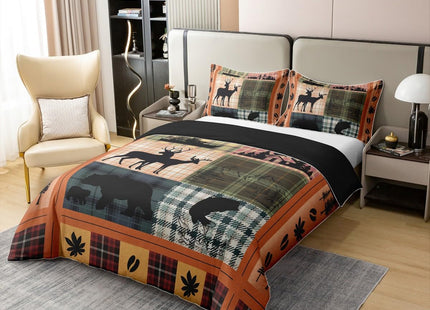 Pure Cotton Buffalo Plaid Comforter Cover Cabin Camping Decor, Bear Elk Deer Duvet Cover for Kids Teens, Pink Orange Blue Bedding Set, Fish Lake House Decor Moose Fall Leaves Quilt Cover, Twin