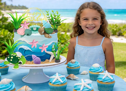 Lukinuo Turtle Cake Topper Sea Turtle Birthday Cake Decorations Under the Sea Cake Decoration with Ocean Turtle Starfish Conch and Seashells for Sea Theme Birthday Party Baby Shower Supplies