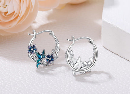 JUSTKIDSTOY Hummingbird Earrings for Women Girls 925 Sterling Silver Bird Flower Hoop Earrings Jewelry Hummingbird Graduation Gifts for Daughter Her