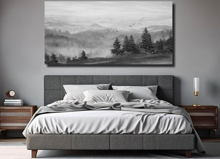 SOUGUAN Grey Pictures Wall Decor Forest Artwork Mountain Canvas Painting Landscape Wall Art Prints for Living Room Bedroom Home Hanging Decor 24x48 Inch