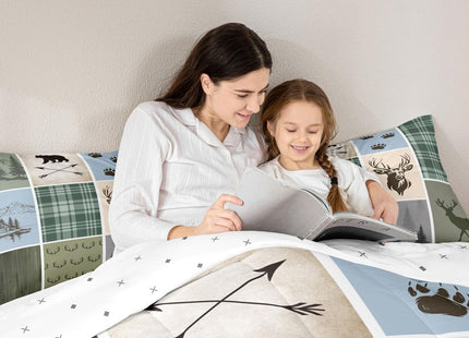 Feelyou Rustic Cabin Deer Bedding Set Twin Size Kids Hunting Country Farmhouse Comforter Cover for Boys Girls Teens Wild Animal Duvet Cover Deep Green Quilt Set Breathable Soft Lightweight Microfiber