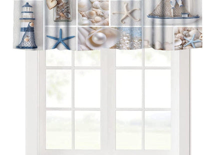 SXXLDNG Nautical Curtain Valance for Windows Living Room Kitchen Farmhouse, Coastal Lighthouse Starfish Short Rod Pocket Tier Curtain Window Treatment, 1 Panel 54x18