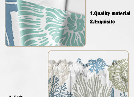 Swag Curtain Valances Nautical Coastal Ocean Coral Swag Valances for Kitchen Windows Beach Blue Teal Short Topper Curtains Tier Pair for Kitchen Bedroom Living Room Bathroom Cafe 36"x63"