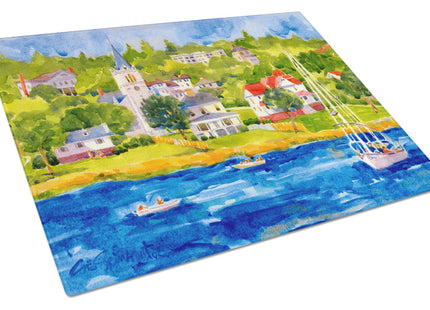 Caroline's Treasures 6031LCB Harbour Scene with Sailboat Glass Cutting Board Large Decorative Tempered Glass Kitchen Cutting and Serving Board Large Size Chopping Board