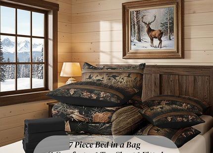 Erosebridal 7 Piece Camo Mallard Duck Comforter Set with Sheets for Kids Boys Men Rustic Farmhouse Cabin Bed in A Bag Queen,Hunting Woodland Duck Bedding Set Country Wood Board Animal Bed Set