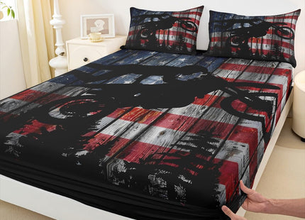 American Flag Fitted Sheet Twin Size Boys Dirt Bike Racing Motocross Rider Bedding Set Kids Teens Men Rustic Farmhouse Wooden Deep Pocket Sheet Retro Black Pine Tree Silhouette Bed Sheet 2pcs