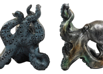 Ebros Nautical Coastal Sea Monster Octopus Bookends Set Statue in Faded Bronze Antique Finish 6.25" H Mythical Sea Giant Cthulhu Kraken Decorative Office Study-Room Library Desktop Decor Figurines
