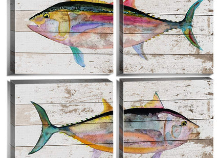 Tuna Fish Wall Decor Ocean Canvas Art Beach Bathroom Coastal Decor Rustic Fish Pictures Kitchen Nautical Sea Animal Painting Marine Life Artwork for Bedroom Dinner Room Modern Home Decorations 16x16"