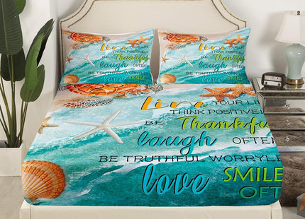 Ocean Coastal Sheet Set Twin Size, Summer Beach Sheets For Kids Boys Girls Adults Bedroom Decor, Blue Ocean Sea Shell Bed Sheets Set Sea Turtle Hawaiian Style Top Fitted Sheet Beach Theme Decor