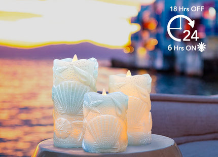 MELTONE Flameless Candles Remote Starfish Theme Real Wax Nautical Theme Battery Operated Candles for Bedroom Party Wedding Summer Decor - Set of 3