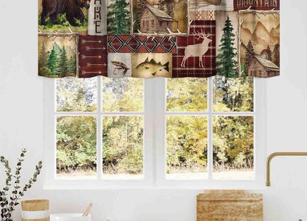 TKUYO Farmhouse Valance, Rustic Retro Bear Cabin Lodge Wild Animals Country Rod Pocket Small Window Valance Curtains for Kitchen Cafe Cabinet Living Room Bathroom, 54"x18" Inch