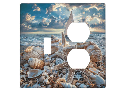 Wpshijia Decorative Outlet Covers Ocean Sea Beach Starfish Seashell Sailboat Sunset 2 Gang Wall Plate Single Toggle Duplex Light Switch Cover Switch Plate Covers Faceplate for Bedroom Home Decor