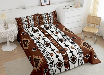 Erosebridal Western Comforter Set Brown Rustic Boho Aztec Bedding Set Queen Size,Country Cabin Lodge Quilt Comforter for Boys Adults Men Southwestern Ethnic Tribal Bed Duvet Set 3 Pcs