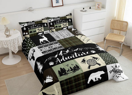 Castle Fairy Rustic Farmhouse Comforter Set Queen Size,Bear Deer Wolf Wild Animals Patchwork Bedding Set for Women Adult,Cabin Decor Exotic Aztec Boho Luxury Bed Duvet Insert, 2 Pillowcases