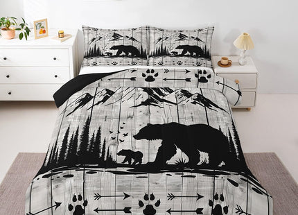 Feelyou Rustic Bear Comforter Set Toddler Size, Wildlife Hunting Theme Quilt Set with 2 Pillowcases, Western Wild Animal Bedding Set 2pcs for Kids Boys Teens Room Decor, Wooden Board Duvet Insert