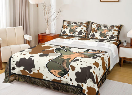 Erosebridal Deer Cow Print Bed Sheets Rustic Trees Branches Leaves Camo Bed Sheet Set Twin Camouflage Hunting Theme Fitted Sheet Rustic Farmhouse Flat Sheet Soft Breathable 1 Pillow Case