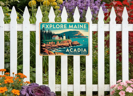 Explore Maine Acadia National Park Tin Sign Lighthouse Wall Decor (8X12 IN)