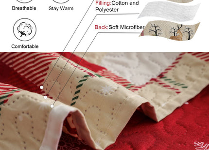 Hailea Christmas Bedspread Coverlet Twin Size Christmas Quilt Elk Snowman Bedding Set Lightweight Reversible Aqua Beige Red Plaid Quilt Bedspread Xmas Lodge Coverlet Snowflake Elk Xmas Tree Decor