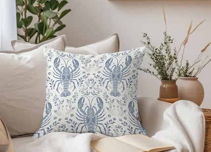 Poecinvi Blue Lobster Coastal Pillow Cover 18x18, Crawfish Decorations, Grandmillennial Coastal Nautical Summer Decorative Throw Pillow Cover for Home Bedroom Beach House