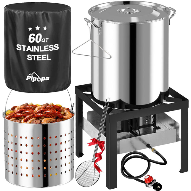 60QT Crawfish Boiler | Stainless Steel Seafood Boil Pot with Basket