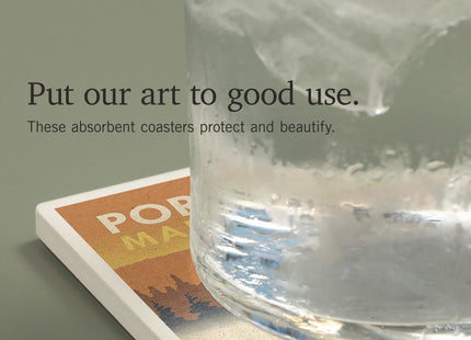 Lantern Press Portland, Maine, Moose at Dawn, Woodblock (Absorbent Ceramic Coaster, Single, Cork Back, Kitchen Table Decor)