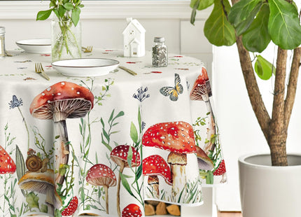 Horaldaily Vintage Mushroom Forest Tablecloth, 60x60 Inch Round