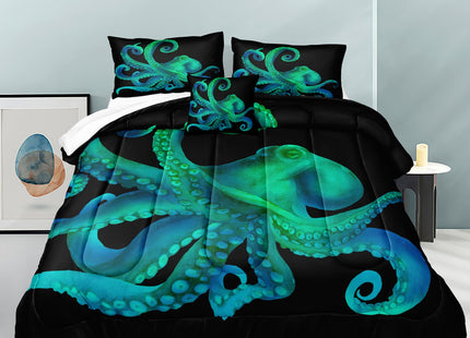 Bedbay Ocean Octopus Comforter Set Queen Size Ocean Animal Comforter Set for Kids Teens Sea Marine Themed Octopus Bedding Tentacles Pattern Queen Bedding Set