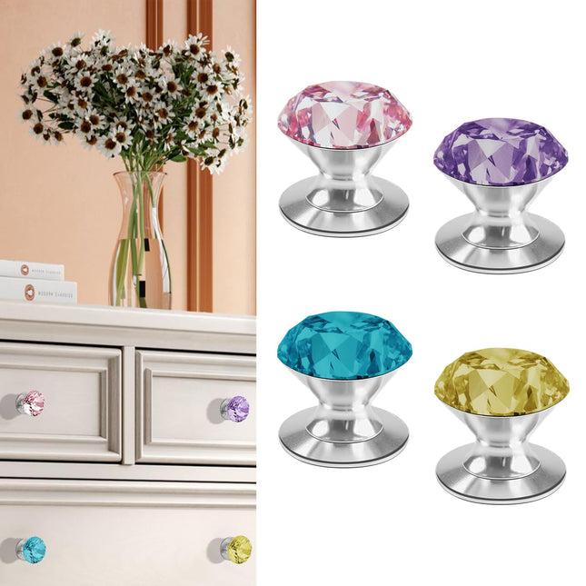 CcHhyyt 4 Pcs Crystal Adhesive Knobs Stick On Cabinet Handle K9 Crystal Pulls Peel and Stick Dresser Pulls for Mirror Cabinet Drill Free Knobs for Glass Sliding Doors Fish Tank Lid Terrarium