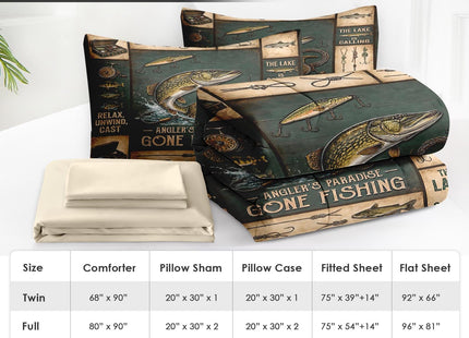 WeCozy King Comforter Set with Sheets, 7 Pieces Fishing Fish Bedding