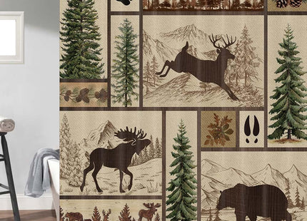 Torich Rustic Cabin Shower Curtain for Bathroom, Forest Bear Deer Wildlife Country Bath Curtains, Hunting Camping Waterproof Fabric Bathroom Accessories Set, 69x78 inch with Hooks